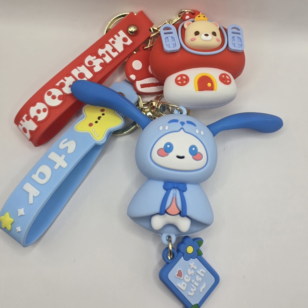 2pcs Key chain/Bag charms Red house & Blue bunny Key chain/Bag Charms